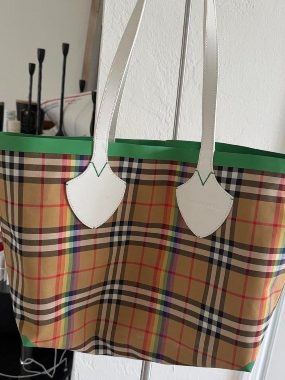 Burberry Reversible Rainbow Vintage Check Tote Bag